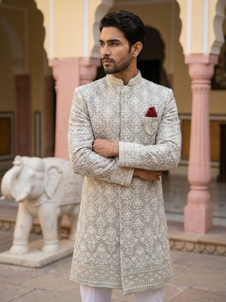 Embroidered Cotton Blend Indo-Western Set