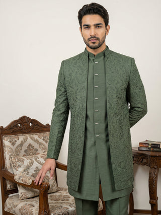 Men Embroidered Silk Indo-Western Set