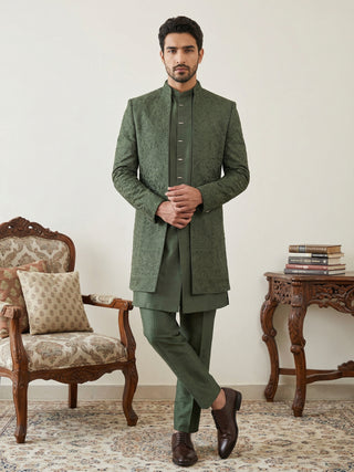 Men Embroidered Silk Indo-Western Set