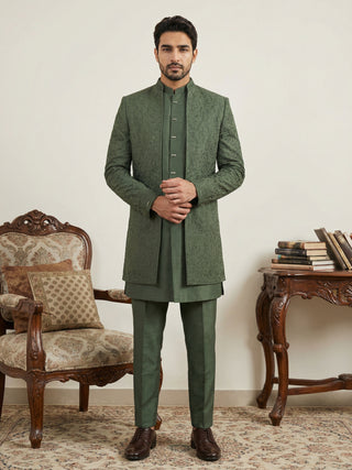Men Embroidered Silk Indo-Western Set