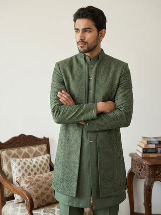 Men Embroidered Silk Indo-Western Set