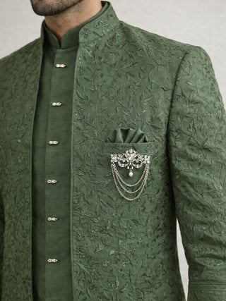 Men Embroidered Silk Indo-Western Set