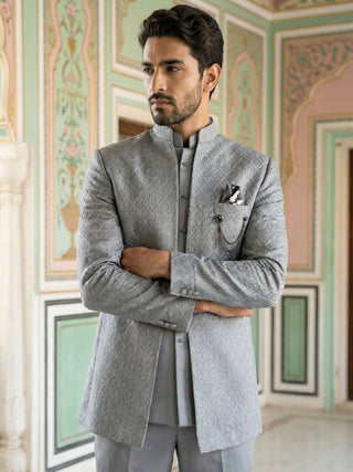 Men Woven Jacquard Indo-Western Set