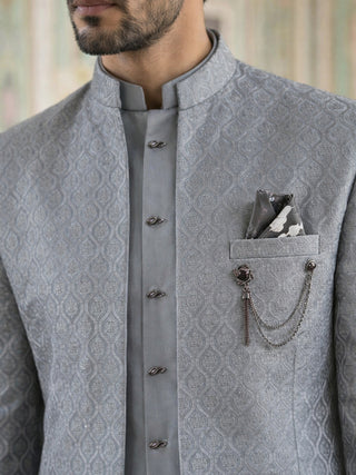 Men Woven Jacquard Indo-Western Set