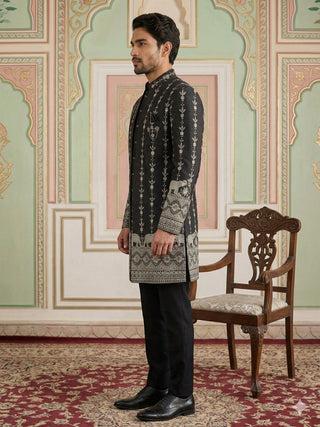 Men’s Embroidered Cotton Blend Indo-Western Set