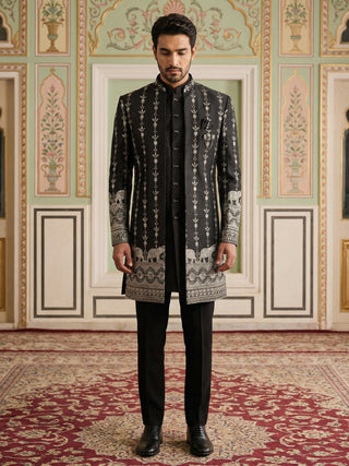 Men’s Embroidered Cotton Blend Indo-Western Set