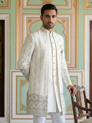 Men’s Embroidered Cotton Blend Indo-Western Set