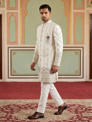 Men’s Embroidered Cotton Blend Indo-Western Set