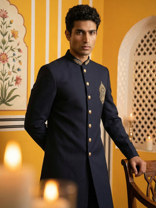 Men's Cotton Blend Indo-Western Set with Zari Work