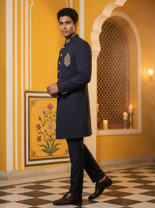 Men's Cotton Blend Indo-Western Set with Zari Work