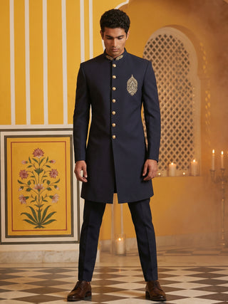 Men's Cotton Blend Indo-Western Set with Zari Work