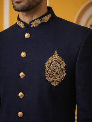 Men's Cotton Blend Indo-Western Set with Zari Work