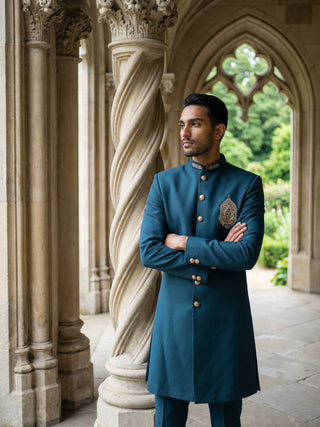 Men's Cotton Blend Indo-Western Set with Zari Work