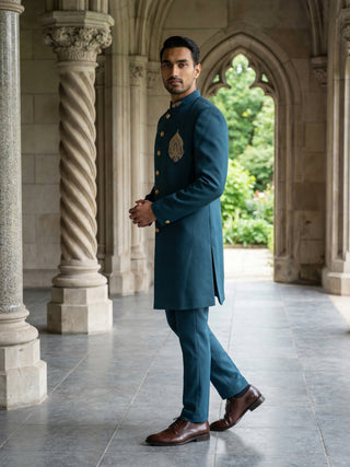 Men's Cotton Blend Indo-Western Set with Zari Work