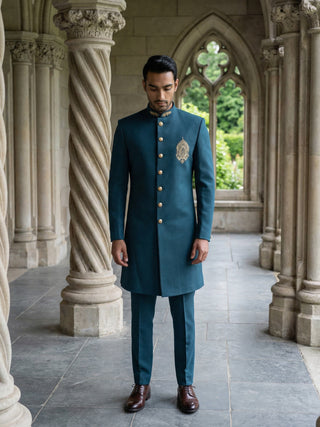 Men's Cotton Blend Indo-Western Set with Zari Work