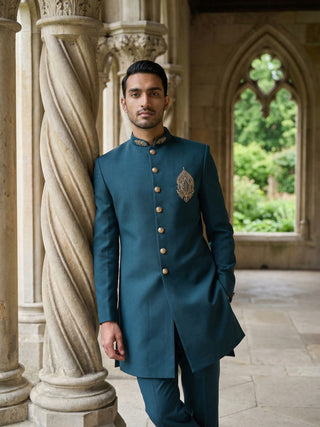 Men's Cotton Blend Indo-Western Set with Zari Work