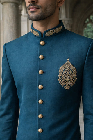 Men's Cotton Blend Indo-Western Set with Zari Work