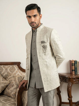 Silk Blend Woven Design Indo-Western Set