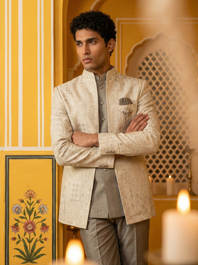 Silk Blend Woven Design Indo-Western Set