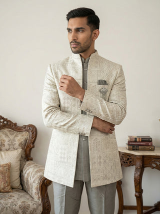 Silk Blend Woven Design Indo-Western Set