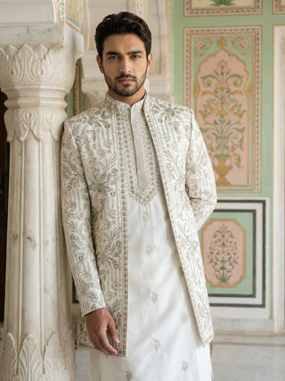 Men’s Embroidered Silk Blend Indo-Western Set