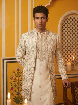 Men’s Embroidered Silk Blend Indo-Western Set