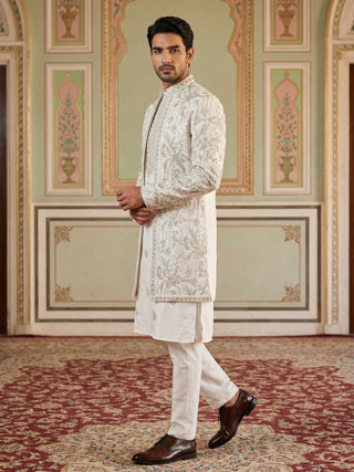 Men’s Embroidered Silk Blend Indo-Western Set