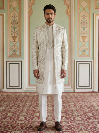 Men’s Embroidered Silk Blend Indo-Western Set