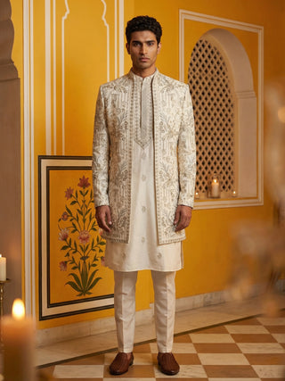 Men’s Embroidered Silk Blend Indo-Western Set