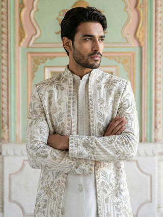Men’s Embroidered Silk Blend Indo-Western Set