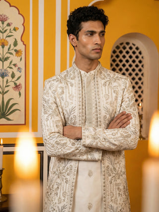 Men’s Embroidered Silk Blend Indo-Western Set