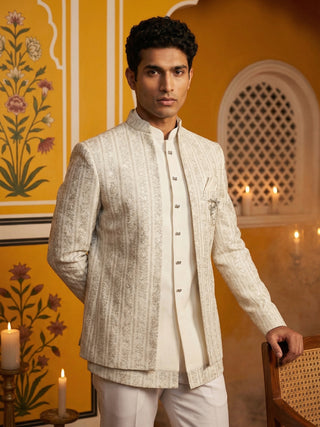 Embroidered Silk Blend Indo-Western Set