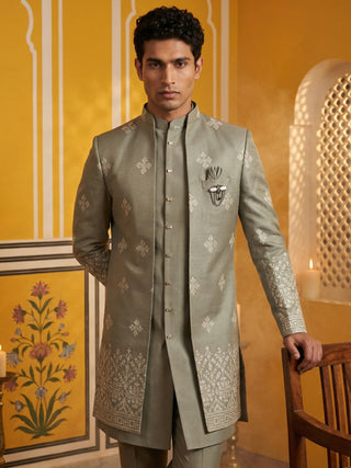 Woven Design Cotton Blend Indo-Western Set