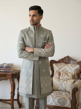 Woven Design Cotton Blend Indo-Western Set