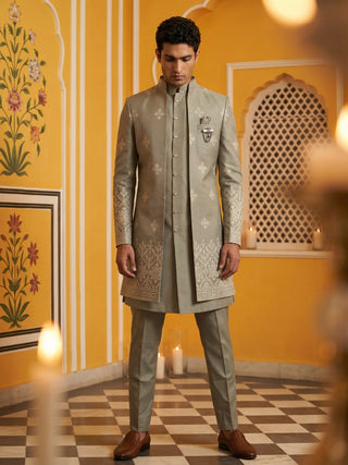 Woven Design Cotton Blend Indo-Western Set