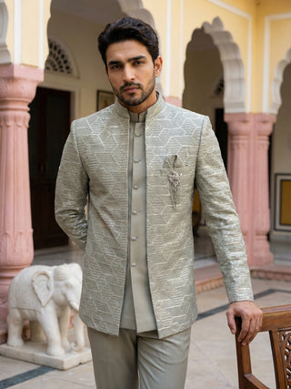 Silk Blend Embroidered Indo-Western Set