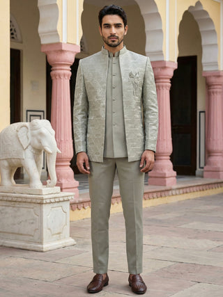 Silk Blend Embroidered Indo-Western Set