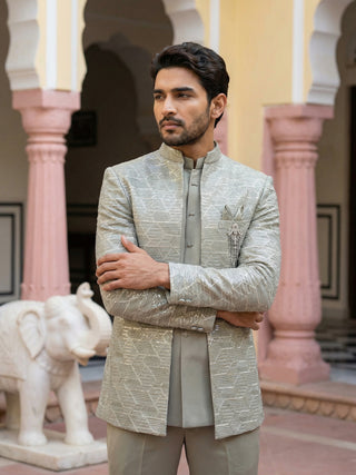 Silk Blend Embroidered Indo-Western Set