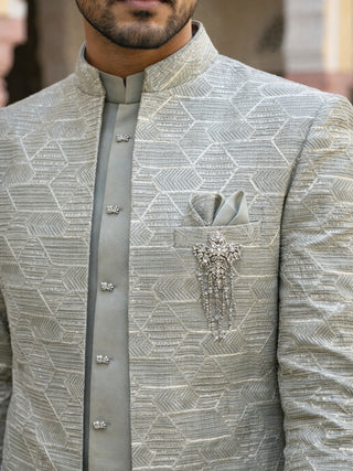 Silk Blend Embroidered Indo-Western Set