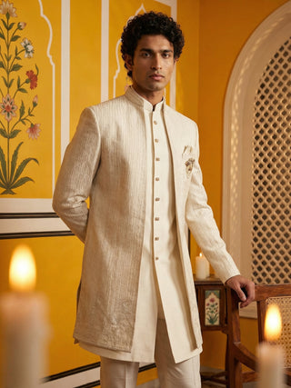 Ivory Silk Blend Embroidered Indo-Western Set