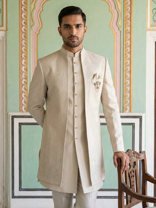 Ivory Silk Blend Embroidered Indo-Western Set
