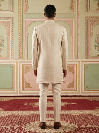 Ivory Silk Blend Embroidered Indo-Western Set