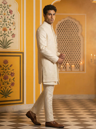 Ivory Silk Blend Embroidered Indo-Western Set