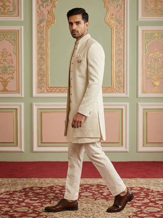 Ivory Silk Blend Embroidered Indo-Western Set