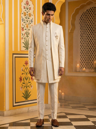 Ivory Silk Blend Embroidered Indo-Western Set