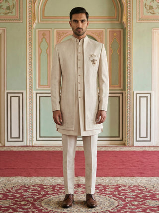 Ivory Silk Blend Embroidered Indo-Western Set