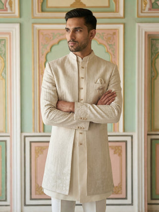 Ivory Silk Blend Embroidered Indo-Western Set