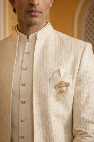 Ivory Silk Blend Embroidered Indo-Western Set