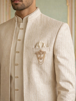 Ivory Silk Blend Embroidered Indo-Western Set