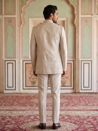 Ivory Embroidered Cotton Blend Indo-Western Set